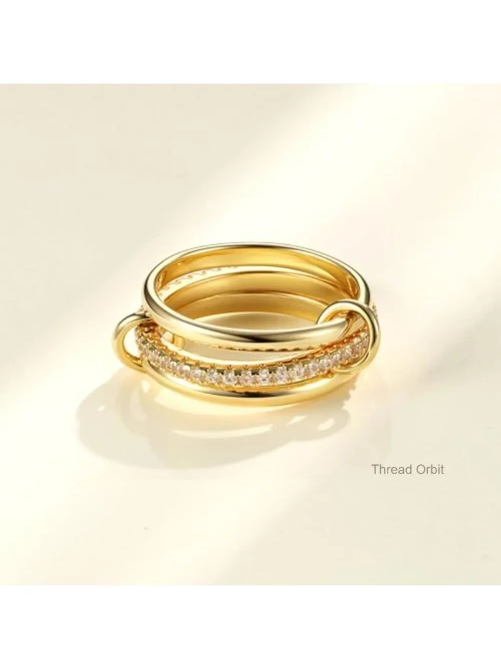 18K Gold Plated Stackable Rings Set with Cubic Zirconia Interlocked Bands